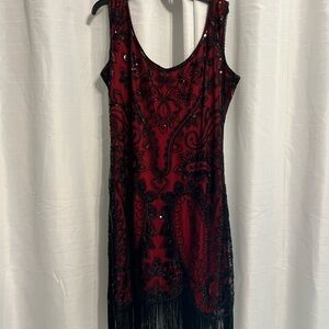 Elegant Red and Black Beaded Dress